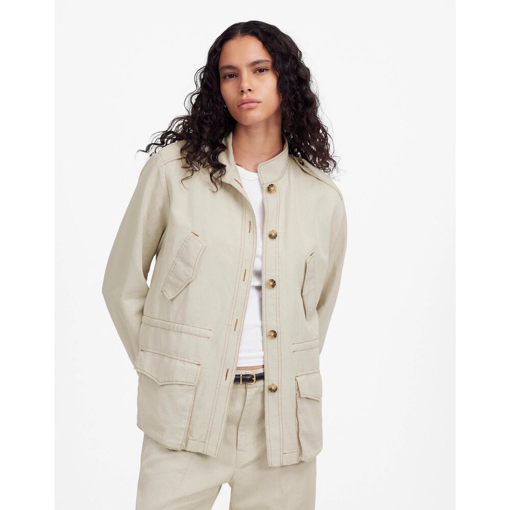 $198 New Madewell Cinched Utility Jacket in Italian Linen Twill - Bone - Small